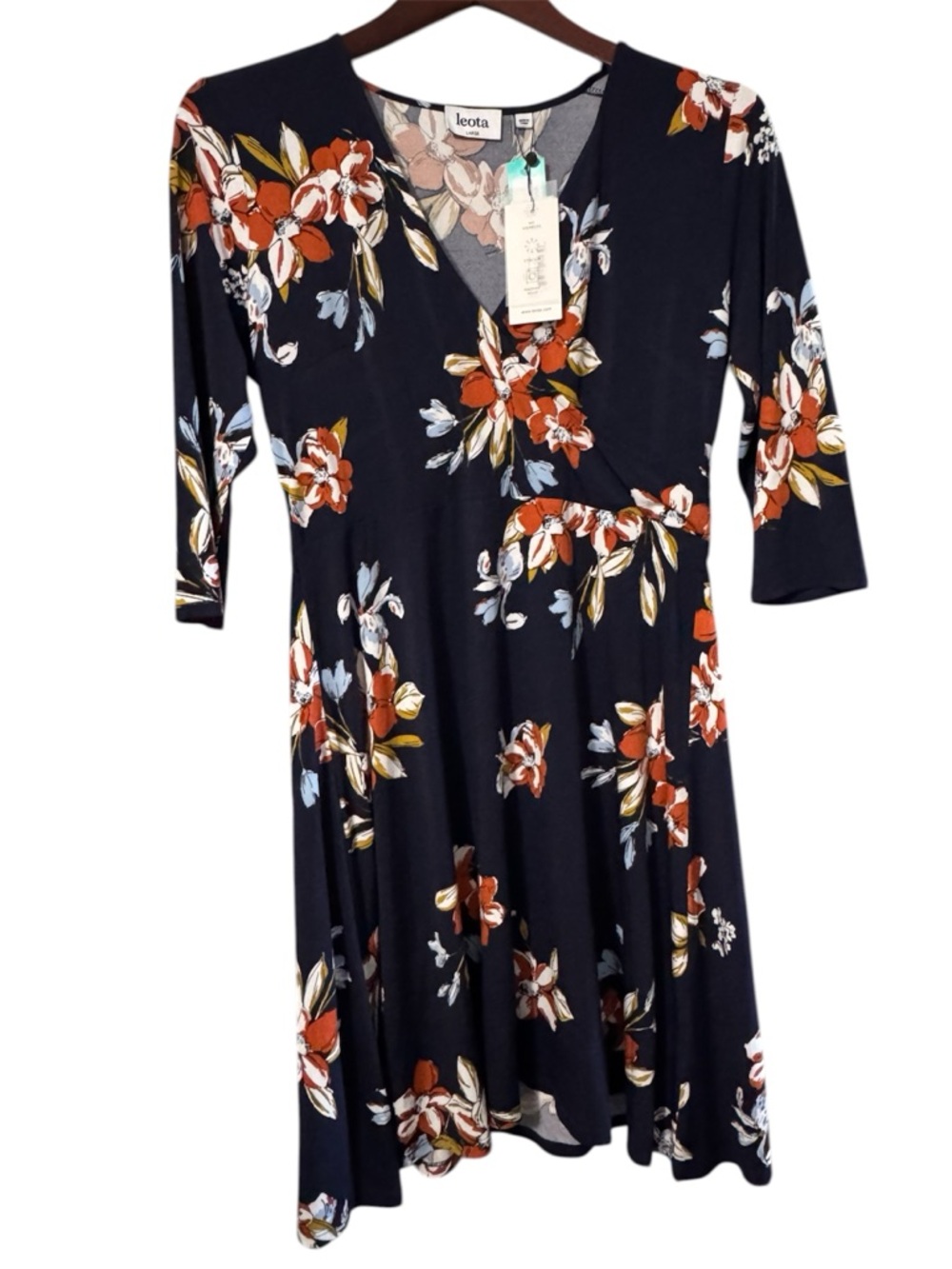 Leota Perfect Faux Wrap Jersey Dress In Santa Barbara Floral - Navy $148 Large